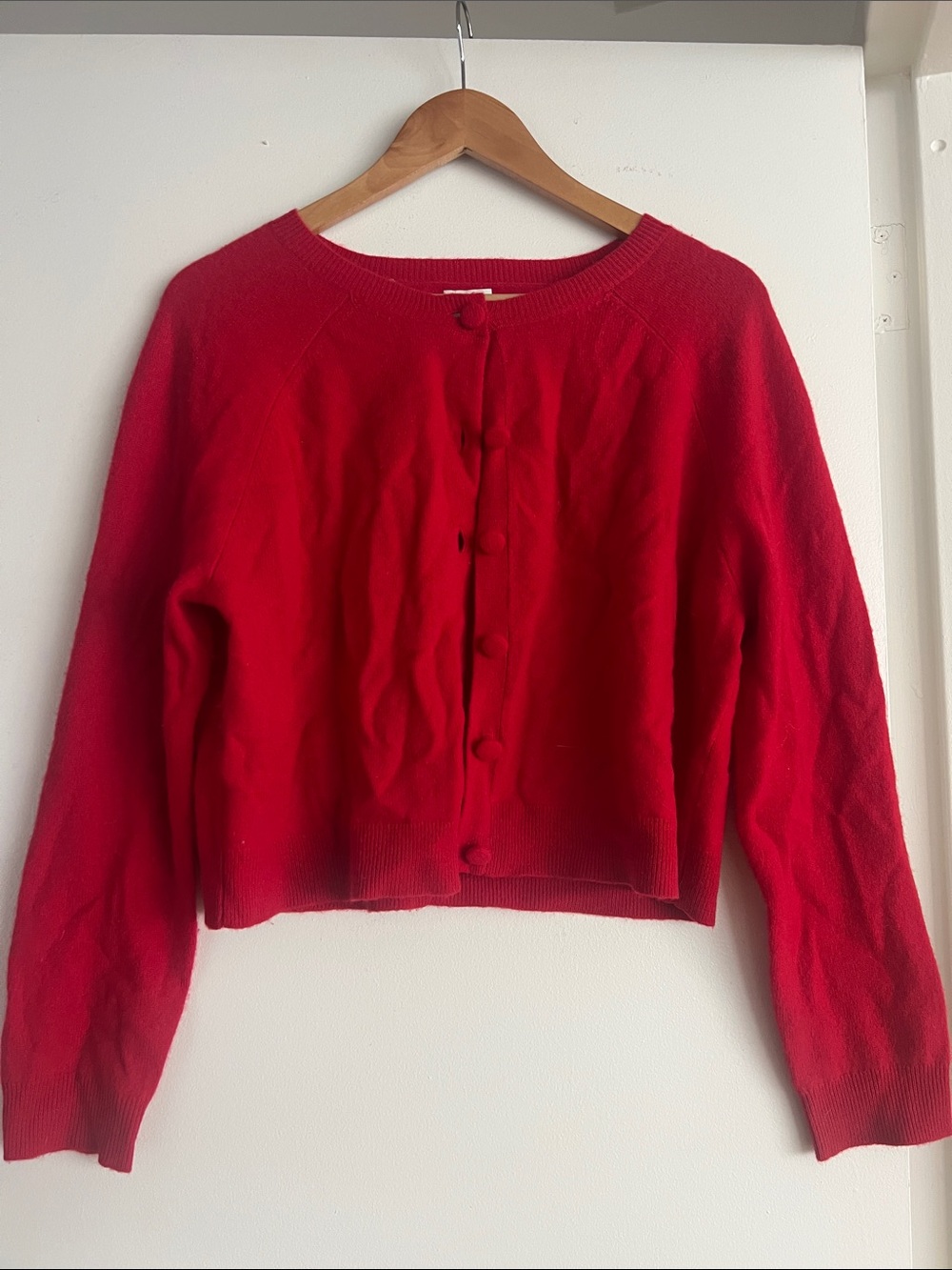 Classic Crewneck Red Button-Front Women's Sweater